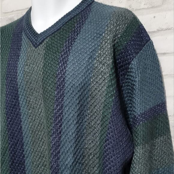 Vtg Norm Thompson Striped Mens Made in Italy Merino Wool Sweater Pullover - Picture 2 of 4